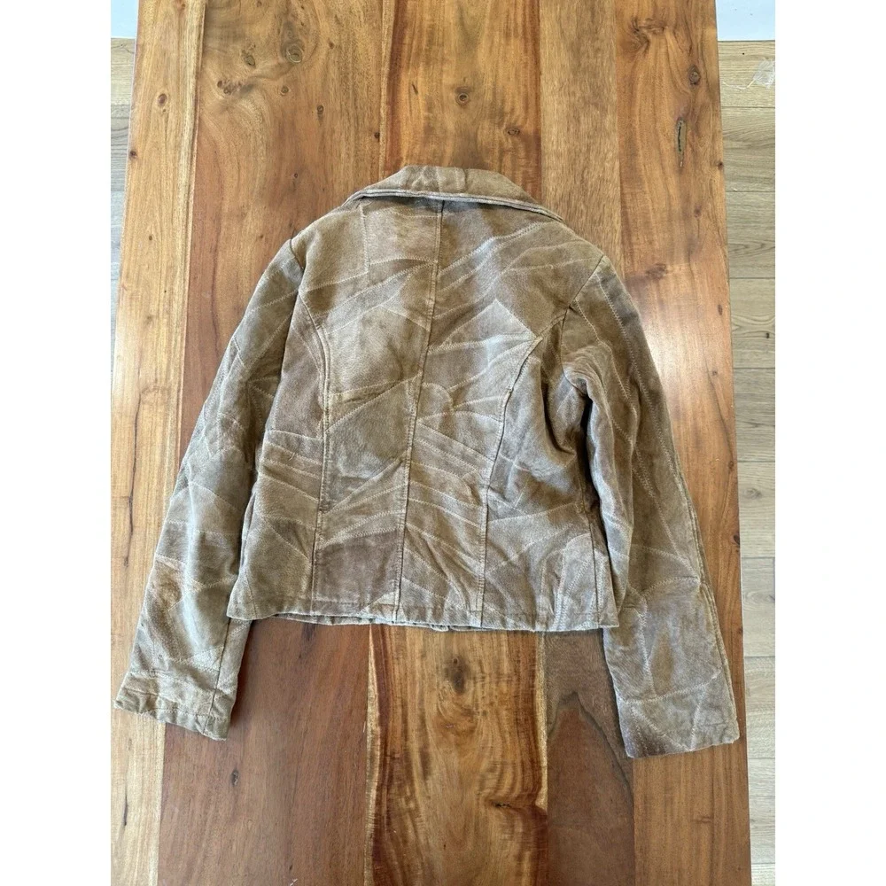 Women's Patch Work Tan Leather Works Jacket -Vintage‎ Size Small